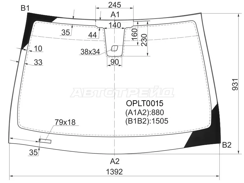 Стекло лобовое (Датчик дождя) Opel Astra 04-13  / Astra Family 11-14 (KMK: OPLT0015)
