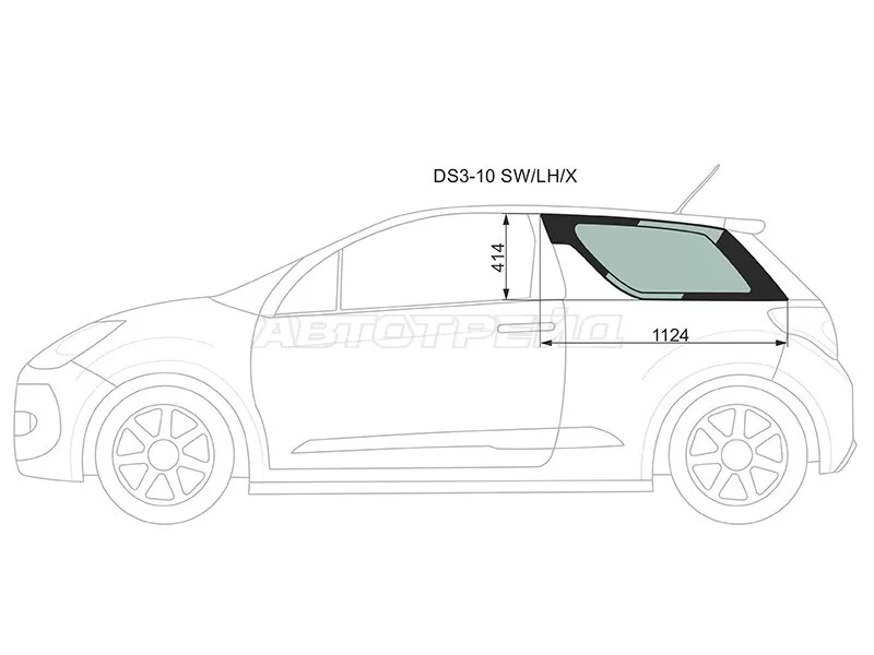 Стекло кузова боковое (не опускное) (Слева / Цвет зеленый) Citroen DS3 09-16 (XYG: DS3-10 SW/LH/X)