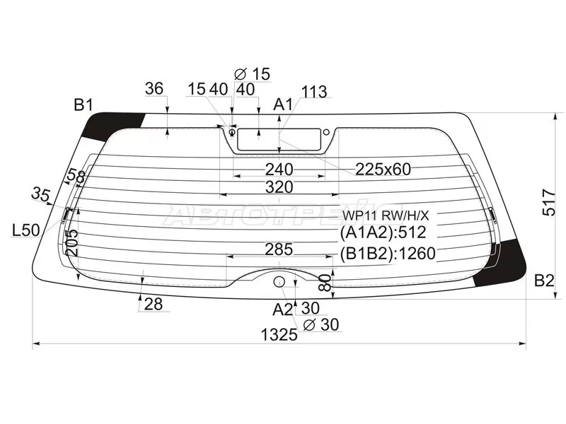 Стекло заднее (Цвет зеленый / Обогрев) Nissan Primera 95-02  / Avenir 98-05  / Primera Camino 95-97 (XYG: WP11 RW/H/X)