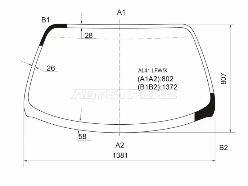 Стекло лобовое Toyota Corolla II 90-94  / Corsa 90-94  / Tercel 90-94 (XYG: AL41 LFW/X)