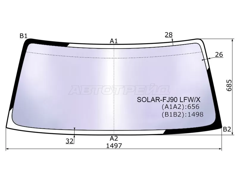 Стекло лобовое (Атермальное) Toyota Land Cruiser Prado (J90) 96-02 (XYG: SOLAR-FJ90 LFW/X)