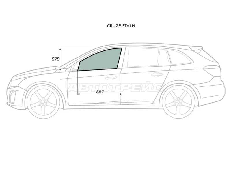 Стекло боковое опускное (Спереди / Слева / Цвет зеленый) Chevrolet Cruze 09-15  / Daewoo Lacetti 08-11 (XYG: CRUZE FD/LH)