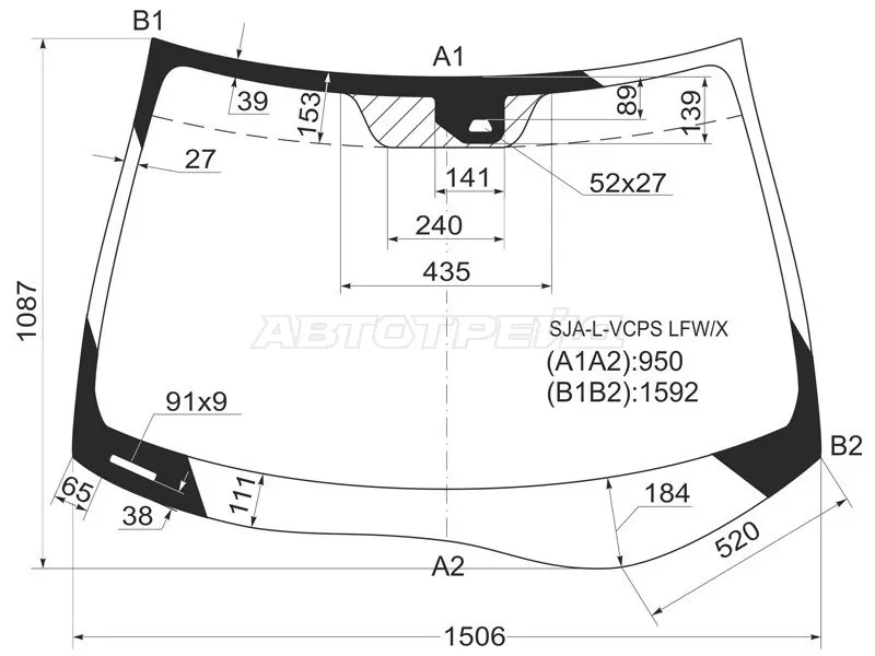 Стекло лобовое (Датчик дождя) Acura RL 04-10  / Honda Legend 04-12 (XYG: SJA-L-VCPS LFW/X)