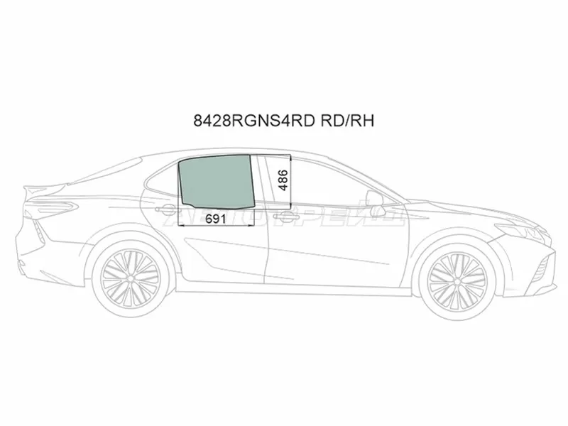 Стекло боковое опускное (Сзади / Справа / Цвет зеленый / Крепления) Toyota Camry (XV70) 17-21  / Camry UAE /USA 17-20 (XYG: 8428RGNS4RD RD/RH)