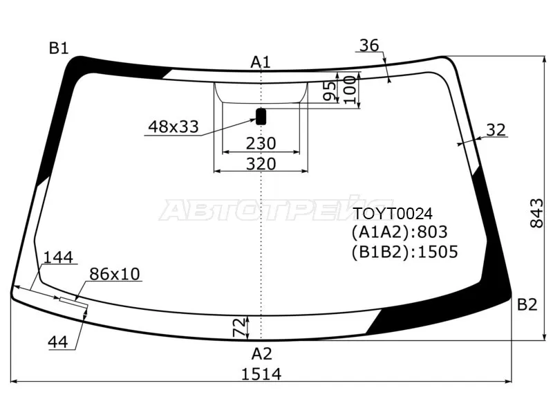 Стекло лобовое Toyota Camry (XV20) 96-02  / Camry UAE /USA 96-01  / Mark II Wagon Qualis 97-02 (KMK: TOYT0024)