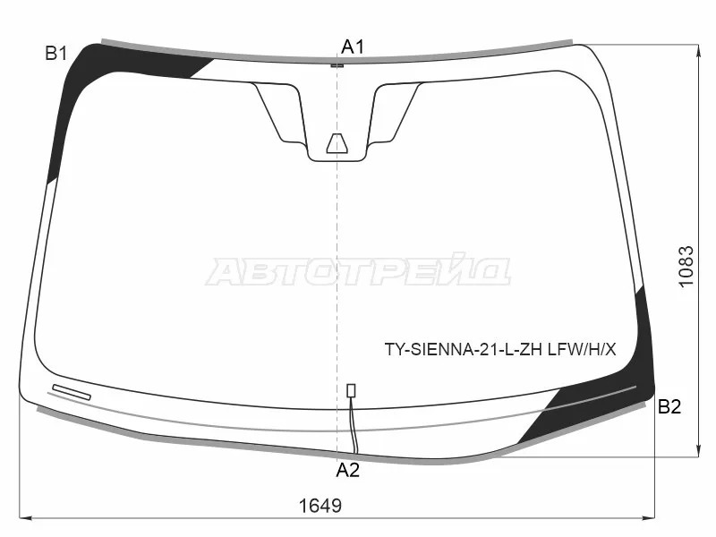 Стекло лобовое (Обогрев щеток / Камера / Молдинг) Toyota Sienna 20- (XYG: TY-SIENNA-21-L-ZH LFW/H/X)