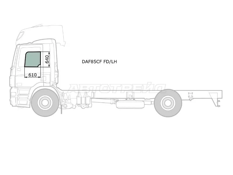 Стекло боковое опускное (Спереди / Слева / Цвет зеленый) Daf 75 93-98  / 85 93-98 (XYG: DAF85CF FD/LH)