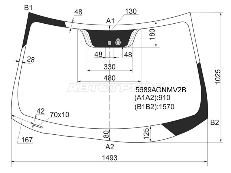 Стекло лобовое (Датчик дождя) Mitsubishi ASX 10-16  / Citroen C4 Aircross 12-16  / Peugeot 4008 12-15 (AGC: 5689AGNMV2B)
