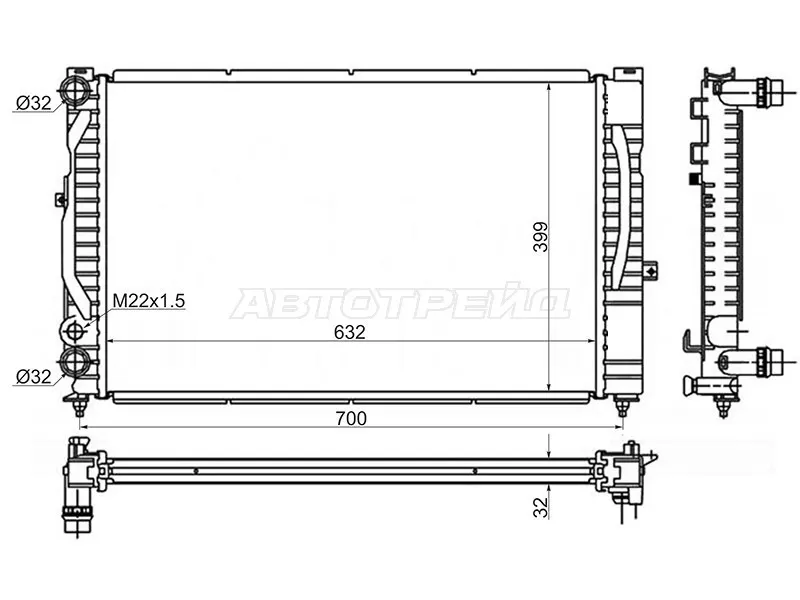 Радиатор Audi A4 94-01  / A6 97-05  / Volkswagen Passat 96-05  / Audi S6 99-04  / Skoda Superb 02-08 (SAT: SG-VW0003-MT)