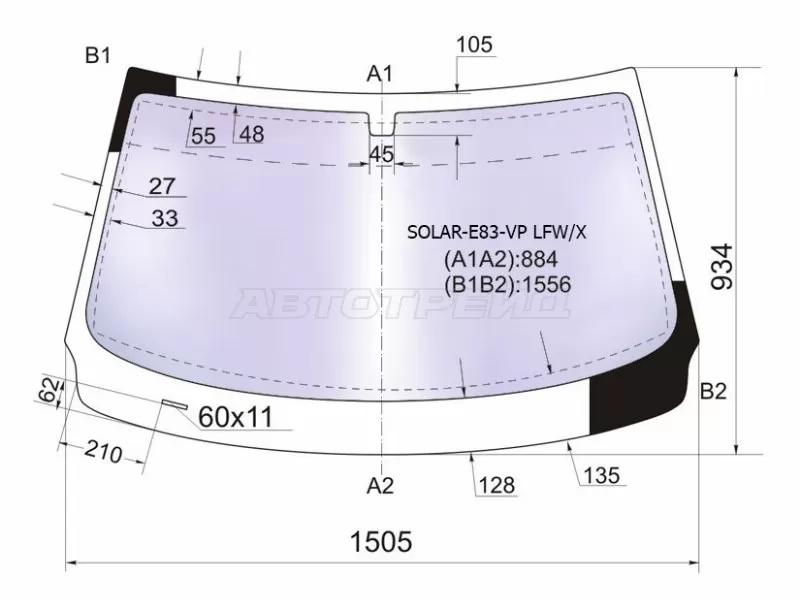 Стекло лобовое (Атермальное) BMW X3 03-10 (XYG: SOLAR-E83-VP LFW/X)