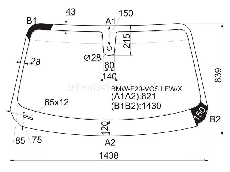 Стекло лобовое (Датчик дождя) BMW 1-Series 11-19  / 2-Series 14- (XYG: BMW-F20-VCS LFW/X)