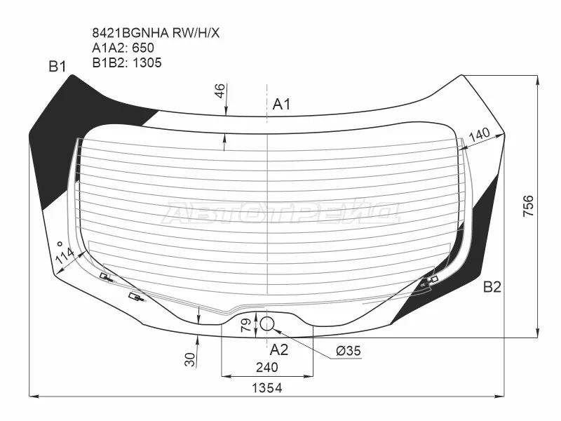 Стекло заднее (Цвет зеленый / Обогрев / Антенна) Toyota C-HR 16-19 (XYG: 8421BGNHA RW/H/X)