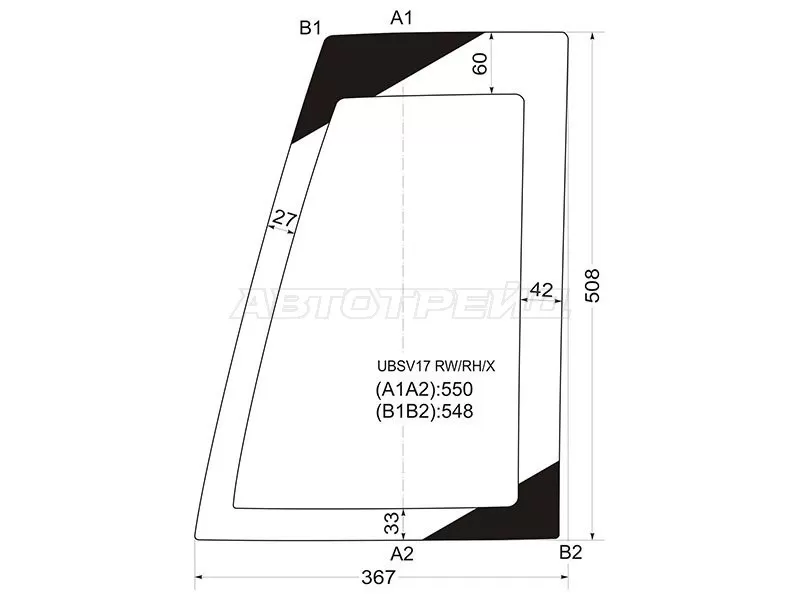 Стекло заднее (Цвет зеленый) Honda Horizon 94-99  / Isuzu Bighorn 91-02  / Trooper 92-02  / Opel Monterey 91-99 (XYG: UBSV17 RW/RH/X)