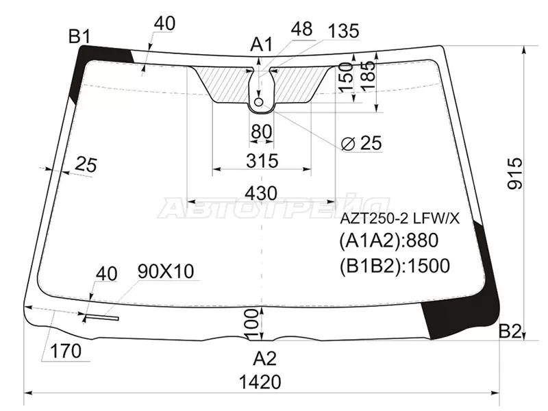 Стекло лобовое (Датчик дождя) Toyota Avensis (T250) 03-08 (XYG: AZT250-2 LFW/X)
