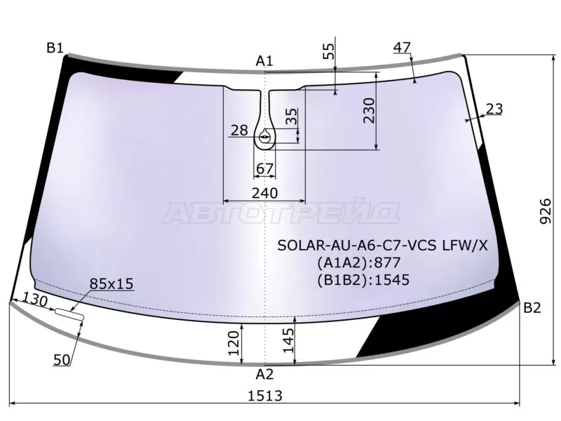 Стекло лобовое (Атермальное / Датчик дождя / Молдинг) Audi A6 10-14  / A6 allroad quattro 12-14  / S6 12-14 (XYG: SOLAR-AU-A6-C7-VCS LFW/X)