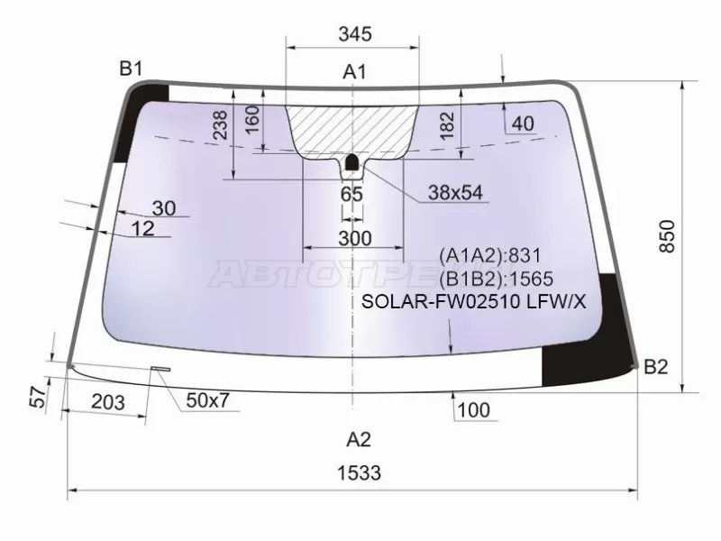 Стекло лобовое (Атермальное / Молдинг) Infiniti QX56 04-10  / Nissan Armada 03-16  / Frontier 04-21  / Navara 04-15  / Pathfinder 04-14 (XYG: SOLAR-FW02510 LFW/X)