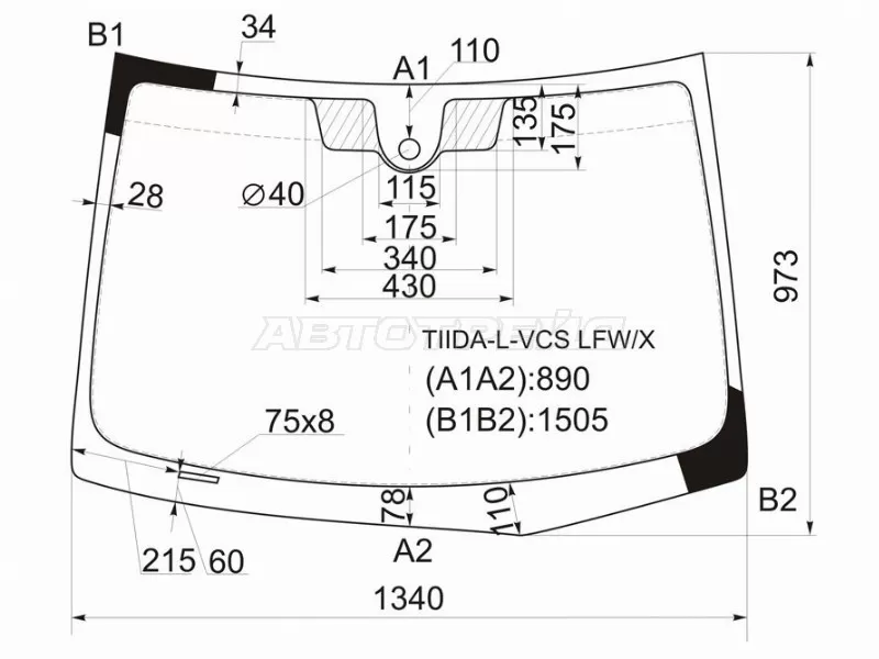 Стекло лобовое (Датчик дождя) Nissan Tiida 04-14  / Tiida Latio 04-12  / Versa 06-12 (XYG: TIIDA-L-VCS LFW/X)