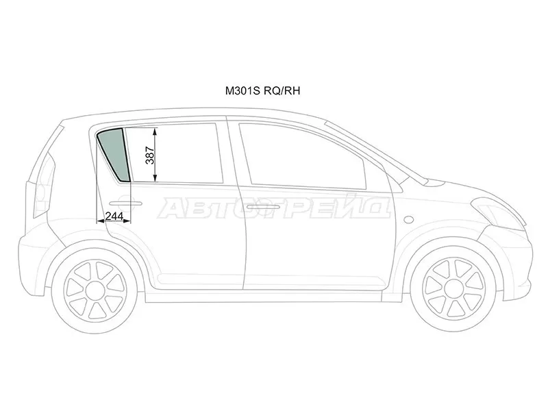 Стекло форточки (Цвет зеленый) Toyota Passo 04-10  / Daihatsu Boon 04-10  / Sirion 05-13  / Subaru Justy 07-11 (XYG: M301S RQ/RH)