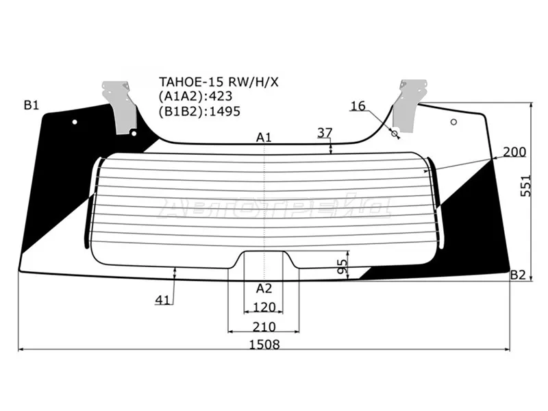 Стекло заднее (Цвет зеленый / Обогрев / С креплениями) Chevrolet Tahoe 13-21  / Cadillac Escalade 15-21  / GMC Yukon 15-21 (XYG: TAHOE-15 RW/H/X)