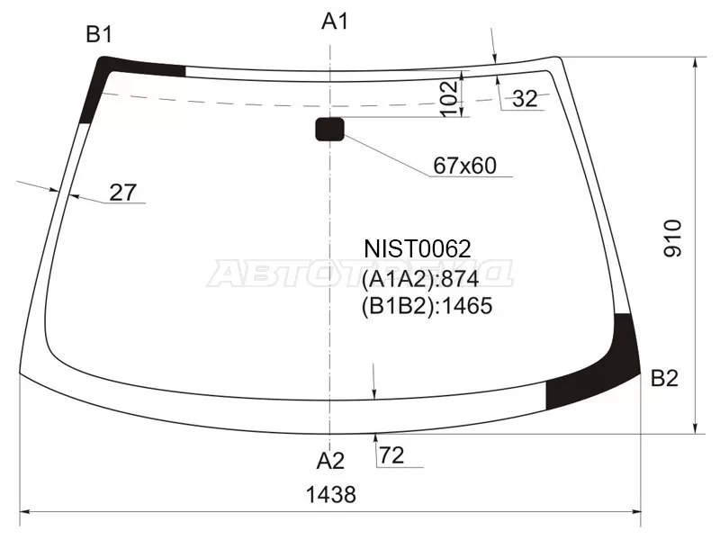 Стекло лобовое Nissan Sunny 98-04  / Sentra 99-06 (KMK: NIST0062)