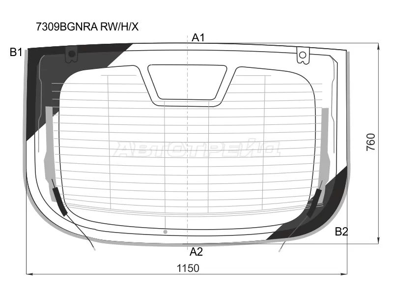Стекло заднее (Цвет зеленый / Обогрев / Антенна / Молдинг) Renault Arkana 18-  / Renault Samsung XM3 19- (XYG: 7309BGNRA RW/H/X)