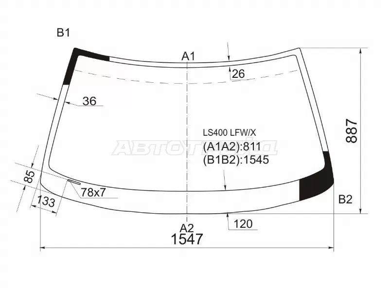 Стекло лобовое Lexus LS 89-94  / Toyota Celsior 89-94 (XYG: LS400 LFW/X)
