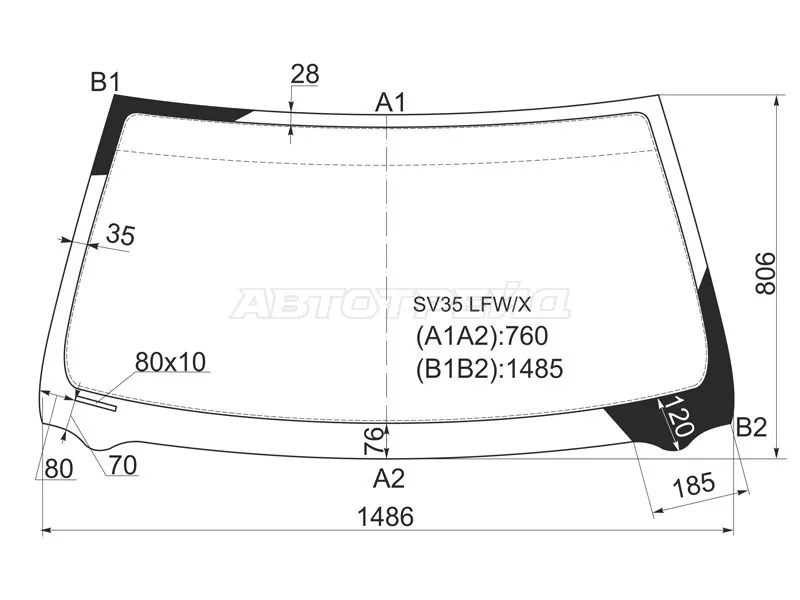 Стекло лобовое Toyota Camry Europe /Russia (XV10) 91-96  / Camry UAE /USA 91-96  / Scepter 92-96 (XYG: SV35 LFW/X)