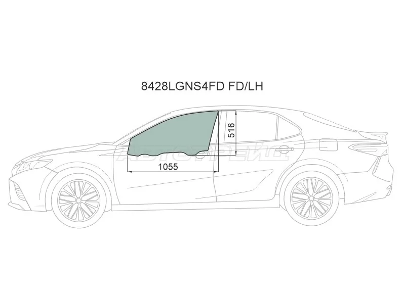 Стекло боковое опускное (Спереди / Слева / Цвет зеленый / Крепления) Toyota Camry (XV70) 17-21  / Camry UAE /USA 17-20 (XYG: 8428LGNS4FD FD/LH)