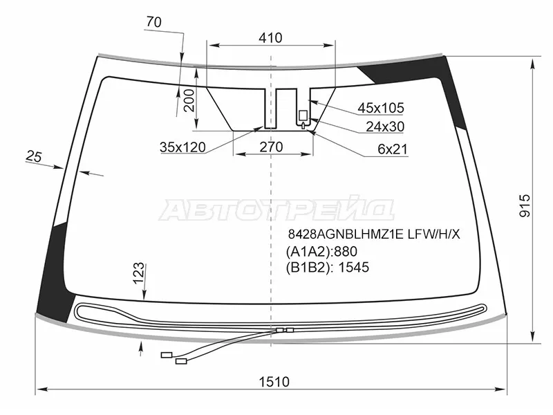 Стекло лобовое (Обогрев щеток / Датчик дождя / Молдинг) Toyota Camry (XV70) 17-  / Camry UAE /USA 17-20 (XYG: 8428AGNBLHMZ1E LFW/H/X)