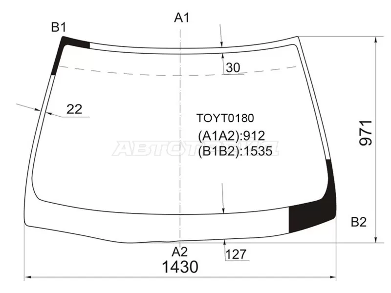 Стекло лобовое Toyota Vista 98-03  / Vista Ardeo 98-03 (KMK: TOYT0180)