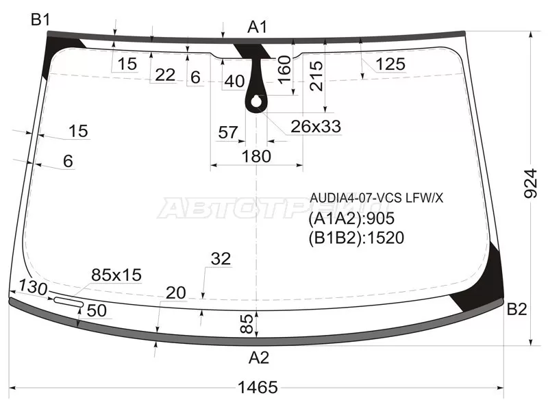 Стекло лобовое (Датчик дождя / Молдинг) Audi A4 08-12  / S4 08-11 (XYG: AUDIA4-07-VCS LFW/X)