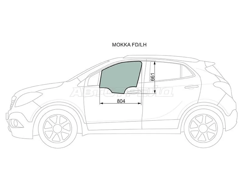 Стекло боковое опускное (Спереди / Слева / Цвет зеленый) Opel Mokka 12-19  / Buick Encore 12-  / Chevrolet Tracker 13-15 (XYG: MOKKA FD/LH)
