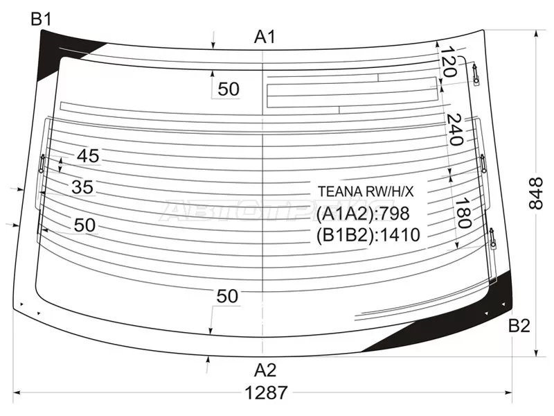 Стекло заднее (Цвет зеленый / Обогрев / Антенна) Nissan Teana 03-08 (XYG: TEANA RW/H/X)