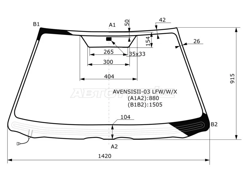Стекло лобовое (Обогрев щеток) Toyota Avensis (T250) 03-08 (XYG: AVENSISII-03  LFW/W/X)