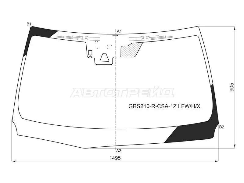 Стекло лобовое (Антенна / Камера / Датчик дождя) Toyota Crown 15-18 (XYG: GRS210-R-CSA-1Z LFW/H/X)