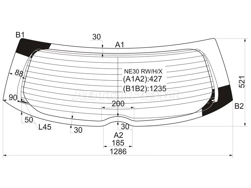 Стекло заднее (Цвет зеленый / Обогрев) Toyota Auris 06-12 (XYG: NE30 RW/H/X)
