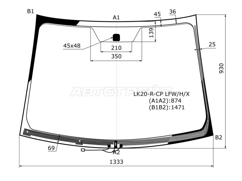 Стекло лобовое (Обогрев щеток) Toyota Vitz 05-10  / Belta 08-12  / Yaris 05-13 (XYG: LK20-R-CP LFW/H/X)