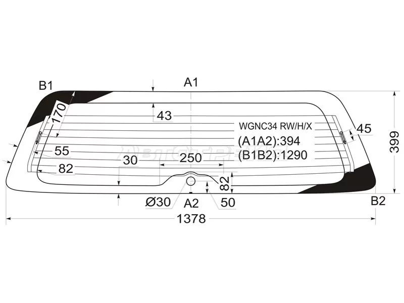 Стекло заднее (Цвет зеленый / Обогрев) Nissan Stagea 96-01 (XYG: WGNC34 RW/H/X)