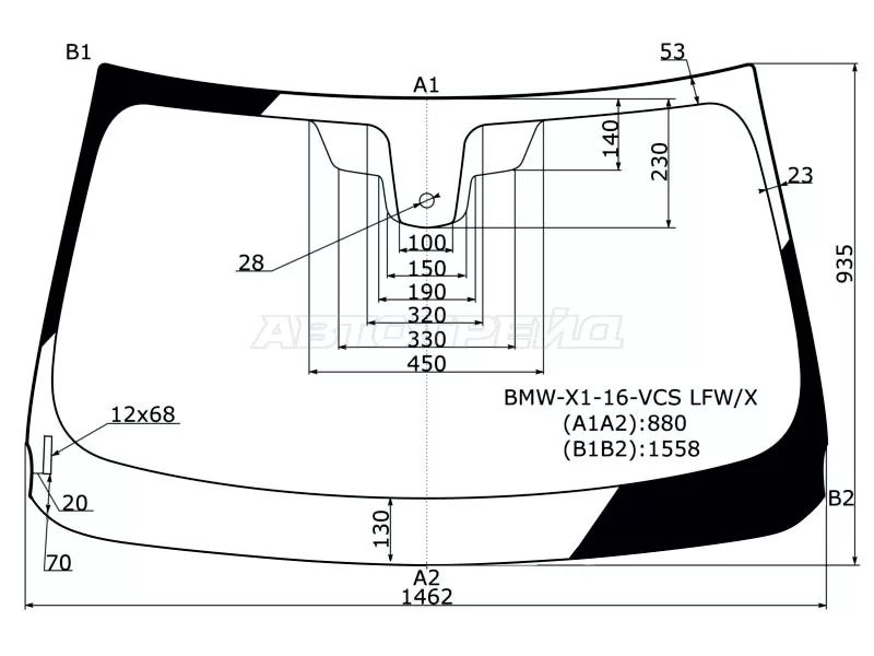 Стекло лобовое (Датчик дождя) BMW X1 15-22 (KMK: BMWT0162)