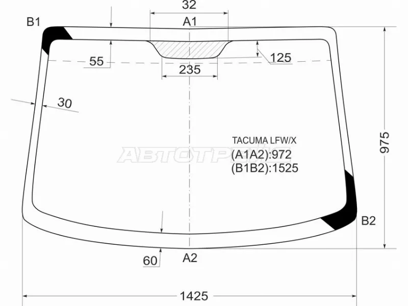 Стекло лобовое Chevrolet Rezzo 04-08  / Tacuma 02-08  / Daewoo Rezzo 00-08  / Tacuma 00-08 (XYG: TACUMA LFW/X)