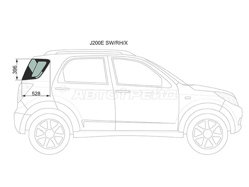 Стекло кузова боковое (не опускное) (Справа / Цвет зеленый) Daihatsu Be-Go 06-16  / Terios 06-  / Toyota Rush 06-16 (XYG: J200E SW/RH/X)