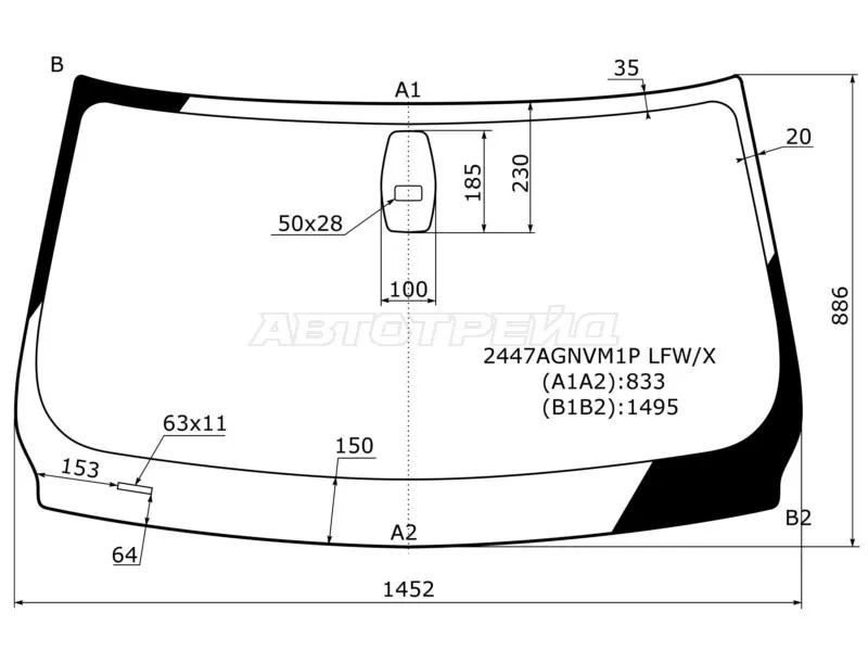 Стекло лобовое (Датчик дождя) BMW 3-Series 05-14  / M3 06-13 (XYG: 2447AGNVM1P LFW/X)