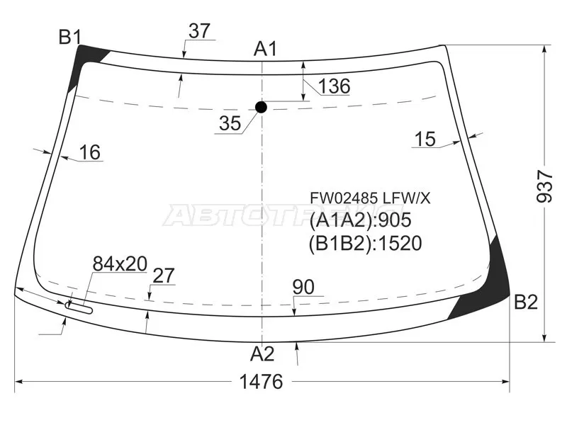 Стекло лобовое Audi A6 allroad quattro 00-05  / RS6 02-06  / S6 99-04 (XYG: FW02485 LFW/X)