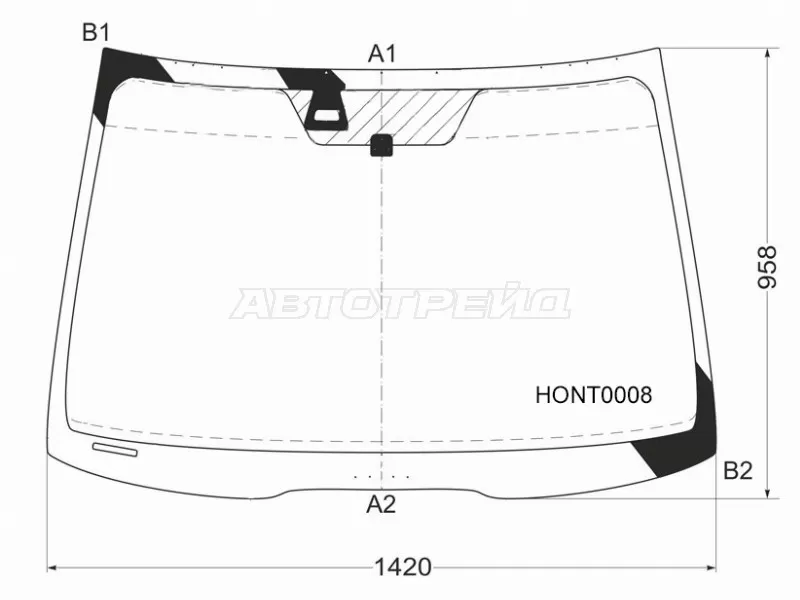 Стекло лобовое (Датчик дождя) Honda Accord 02-08  / Acura TSX 03-08 (KMK: HONT0008)