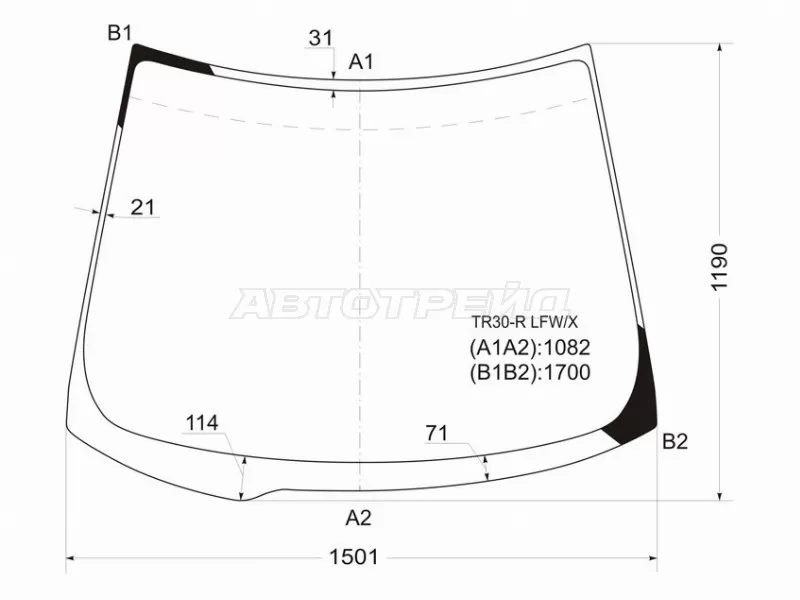 Стекло лобовое Toyota Estima 00-05  / Previa 00-07 (XYG: TR30-R LFW/X)