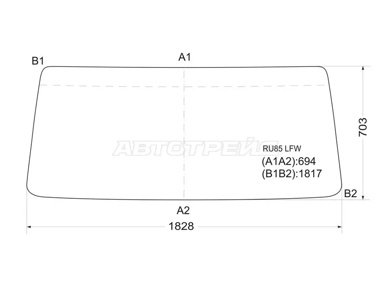 Стекло лобовое Toyota Dyna 84-95  / Hiace Truck 85-89  / ToyoAce 84-95 (XYG: RU85 LFW)