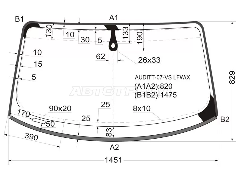 Стекло лобовое (Датчик дождя / Молдинг) Audi TT 06-14 (XYG: AUDITT-07-VS LFW/X)