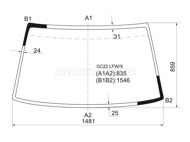 Стекло лобовое Nissan Largo 87-92  / Vanette 85-93 (XYG: GC22 LFW/X)