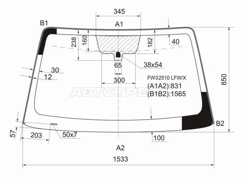 Стекло лобовое (Молдинг) Infiniti QX56 04-10  / Nissan Armada 03-16  / Frontier 04-21  / Navara 04-15  / Pathfinder 04-14 (XYG: FW02510 LFW/X)