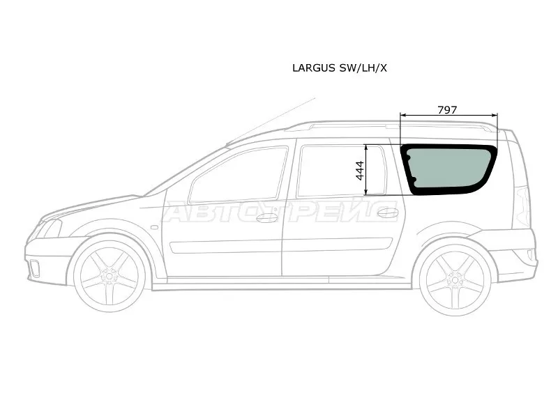 Стекло кузова боковое (не опускное) (Слева / Цвет зеленый) Dacia Logan 04-08  / Logan Mcv 08-12  / LADA Largus 12-21  / Largus Cross 14-22 (XYG: LARGUS SW/LH/X)